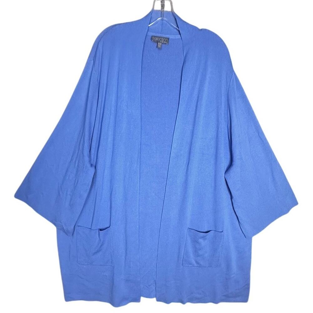 Selection by Ulla Popken Women Open Kimono Sleeve Periwinkle Cardigan‎ Sz 24 EC